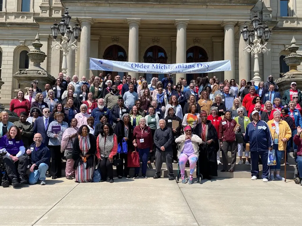 Large group gathered on capitol steps